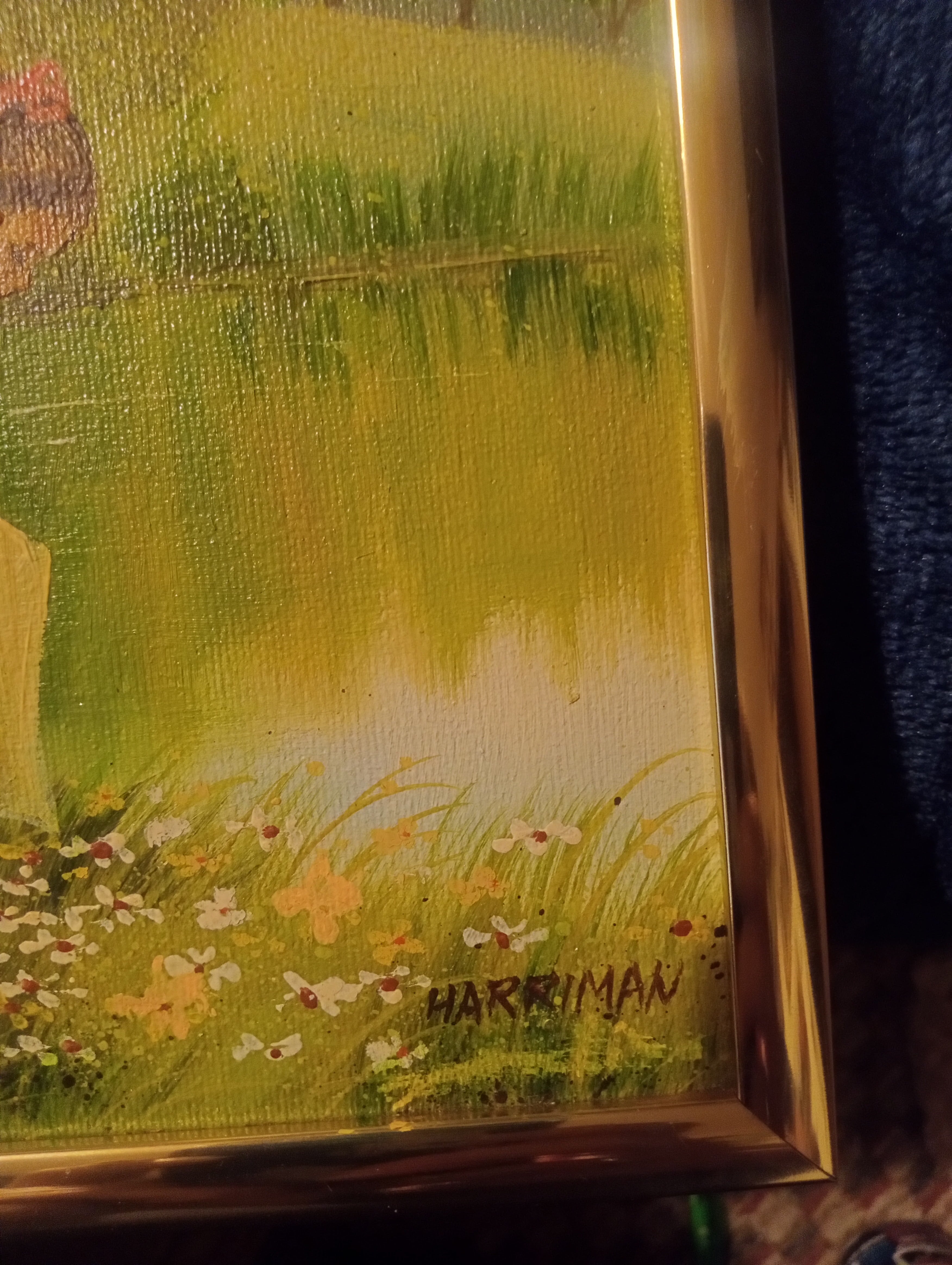 Harriman Original Oil Painting – Girl by the Pond, Framed