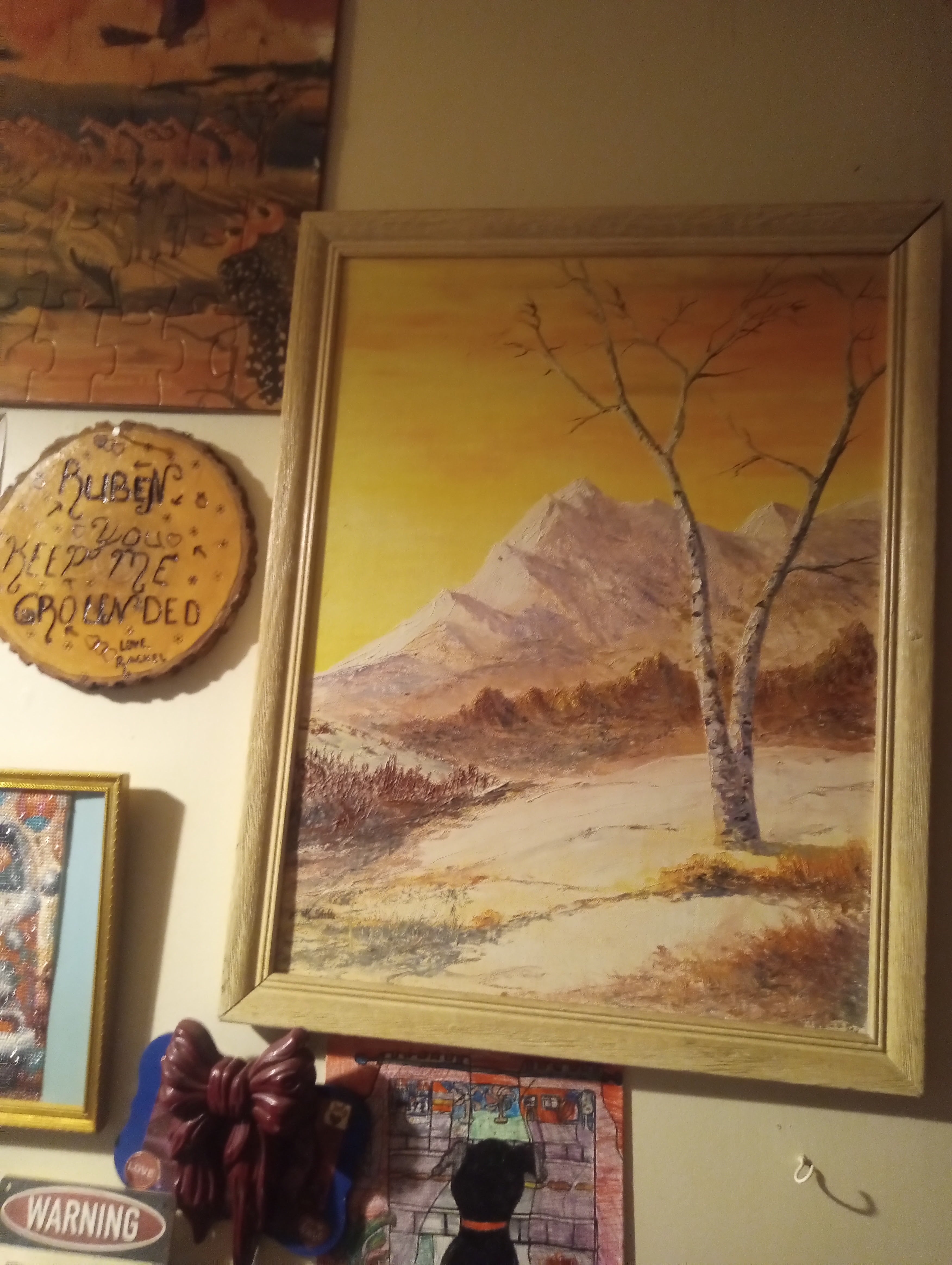 Mountain Landscape with Birch Tree — Original Signed Oil on Canvas