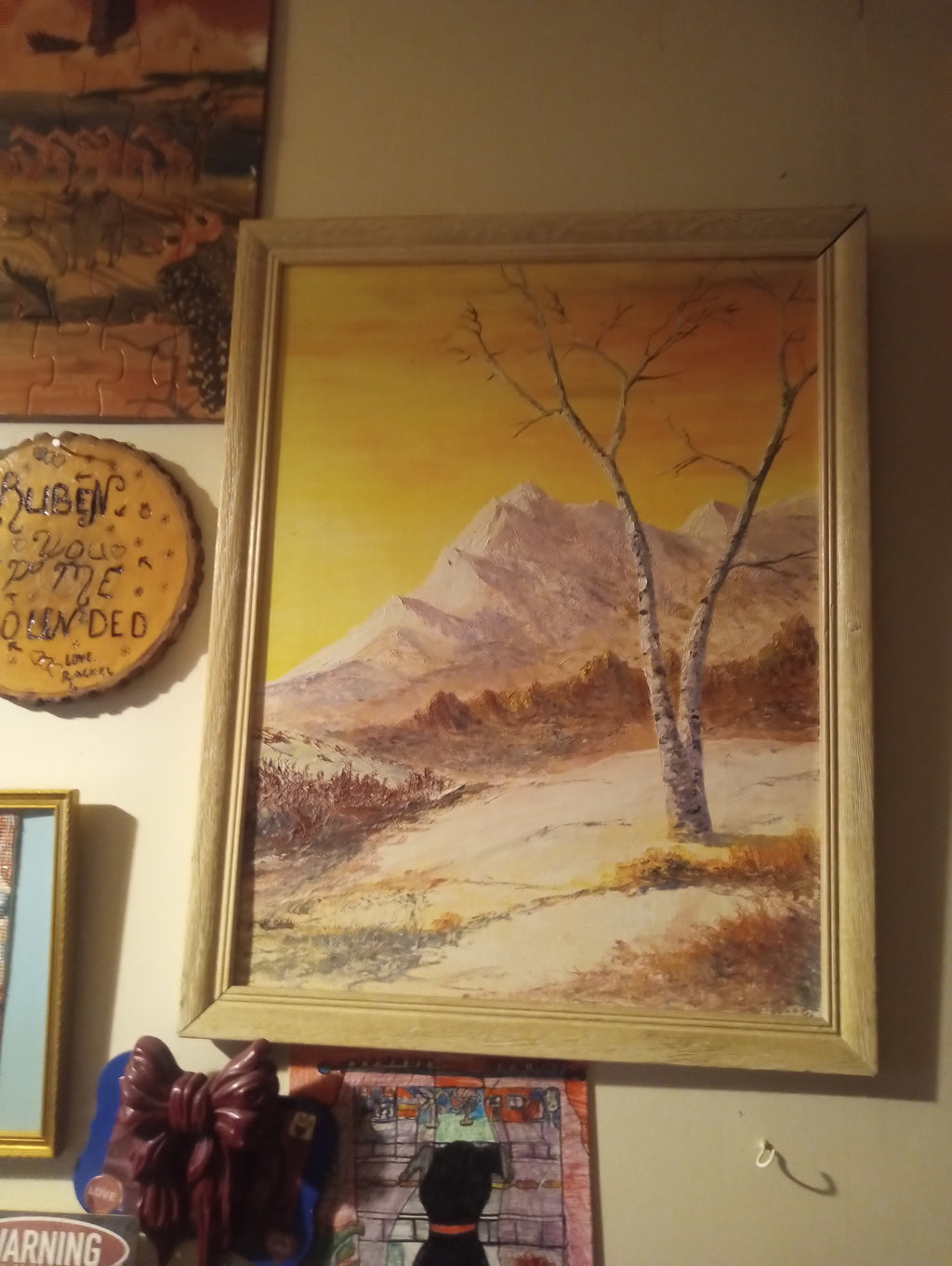Mountain Landscape with Birch Tree — Original Signed Oil on Canvas