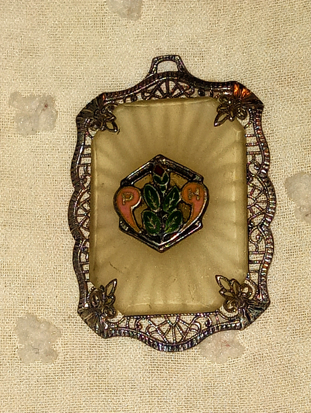 Antique Sterling Silver Filigree Pendant with Cloisonné Enamel Floral Motif